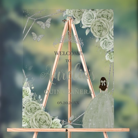 セージグリーンフローラプリンセスキンセアニラXVウェルカム アクリルサイン (ニュートラル)