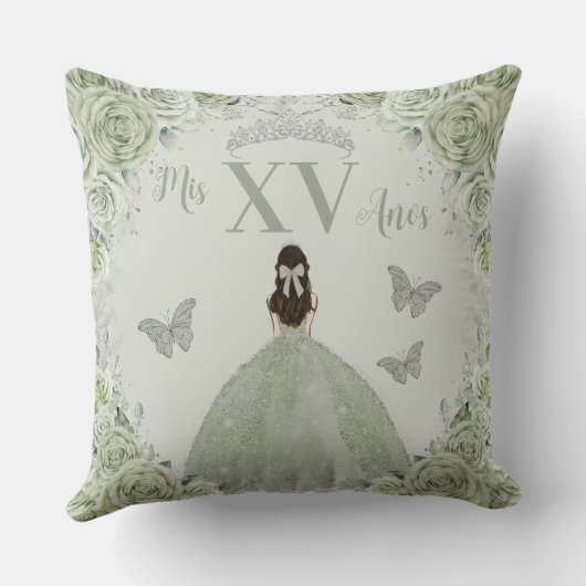 セージグリーンフローラプリンセスシルバー15キンセアニラ クッション (裏面)