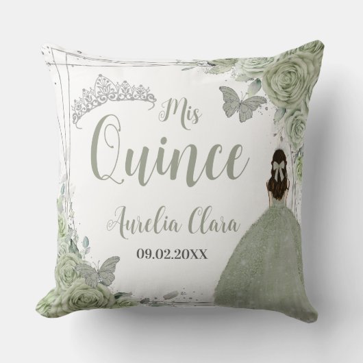 セージグリーンフローラプリンセスシルバー15キンセアニラ クッション (正面)