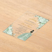 セージグリーンフローラプリンセスドレス金ゴールドキンセアニラ アクリル招待状 (レイダウン)