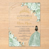 セージグリーンフローラプリンセスドレス金ゴールドキンセアニラ アクリル招待状 (正面)