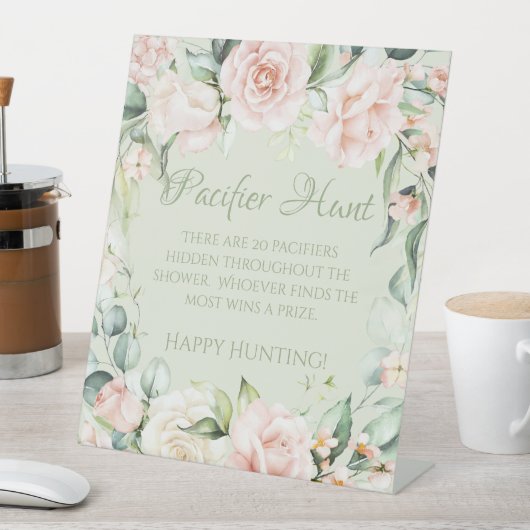 セージグリーンフローラベビーシャワーおしゃぶり狩りゲーム 台座サイン (インサイチュ)