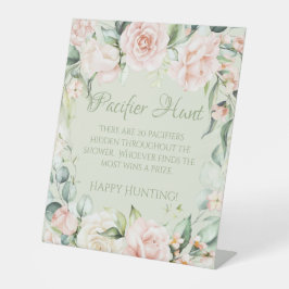 セージグリーンフローラベビーシャワーおしゃぶり狩りゲーム 台座サイン