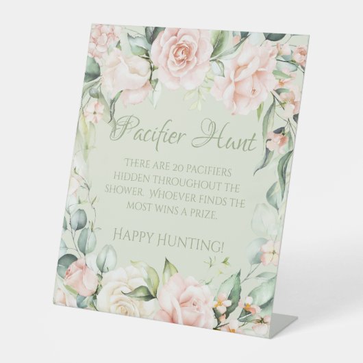 セージグリーンフローラベビーシャワーおしゃぶり狩りゲーム 台座サイン (正面)