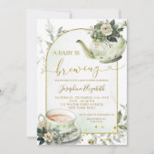 セージグリーンフローラベビーシャワーティーパーティの招待状 招待状 (正面)