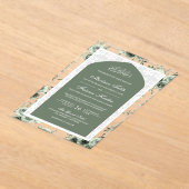 セージグリーンフローラホワイトレースアーチムスリム結婚ズ アクリル招待状 (レイダウン)