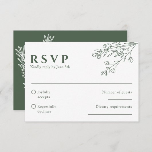 セージグリーンフローラボホボタニカルユニークズ結婚 出欠カード (正面/裏面)
