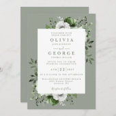 セージグリーンフローラボモダンタニカル結婚ズ 招待状 (正面/裏面)