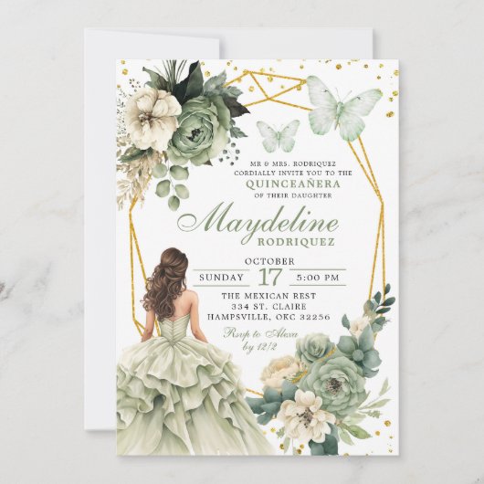 セージグリーンフローラメキシコプリンセスキンセアニェラ 招待状 (正面)
