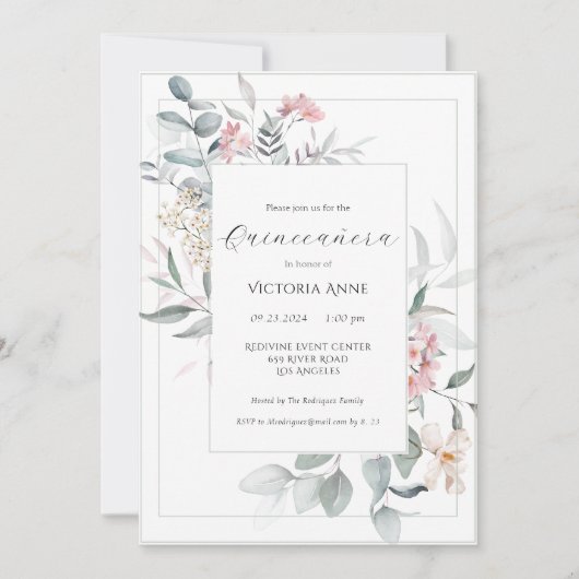 セージグリーンフローラモダンクインセニェラ 招待状 (正面)