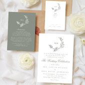 セージグリーンフローラモノグラムスケッチリース結婚ズ 出欠カード