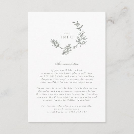 セージグリーンフローラモノグラムリース結婚ズ エンクロージャーカード (正面)