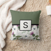 セージグリーンフローラモノグラム クッション (ブランケット)