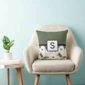 セージグリーンフローラモノグラム クッション (椅子)