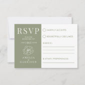 セージグリーンフローララインアートエレガントな結婚式 出欠カード (正面)