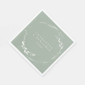 セージグリーンフローラリースモノグラムパーソナライズされた スタンダードランチョンナプキン (角)