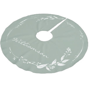 セージグリーンフローラリースモノグラムパーソナライズされた ブラッシュドポリエステルツリースカート