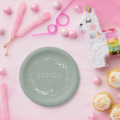 セージグリーンフローラリースモノグラムパーソナライズされた ペーパープレート (パーティー)