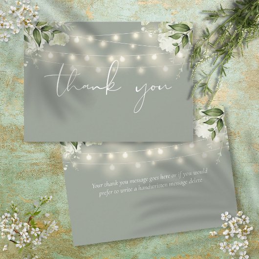 セージグリーンフローラルグリーンリースストリングライト サンキューカード
