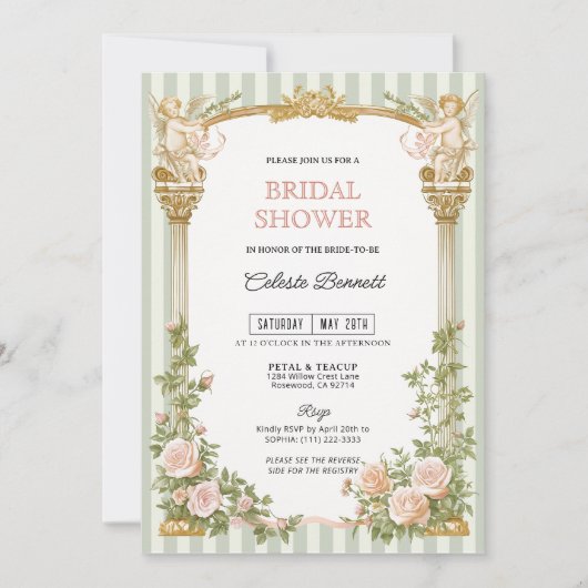 セージグリーンフローラルケルーブ結婚式前ウェルカムパーティー 招待状 (正面)