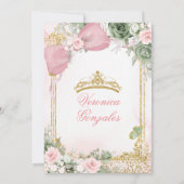 セージグリーンフローラルピンクドレスプリンセスQuinceañera 招待状 (裏面)