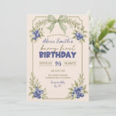 セージグリーンフローラルブルーベリーベリー1歳の誕生日 招待状 (スタンド正面)