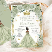 セージグリーンフローラルプリンセスとカエルQuinceañera 招待状