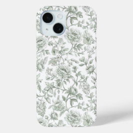 セージグリーンフローラルヴィンテージトワール柄 iPhone 15ケース