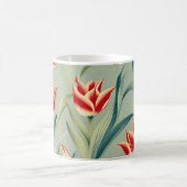 セージグリーンフローラレッドチューリップ コーヒーマグカップ (中央)