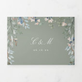 セージグリーンフローラワイルドフラワーフォト結婚ズ 三つ折り招待状 (カバー)