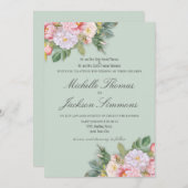 セージグリーンフローラヴィンテージロマン結婚チーズ 招待状 (正面/裏面)