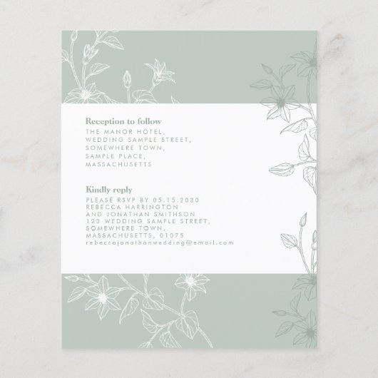 セージグリーンフローラ予算紙結婚式招待状 (裏面)