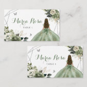 セージグリーンフローラ幾何学プリンセスクインセアニラ プレイスカード (正面/裏面)