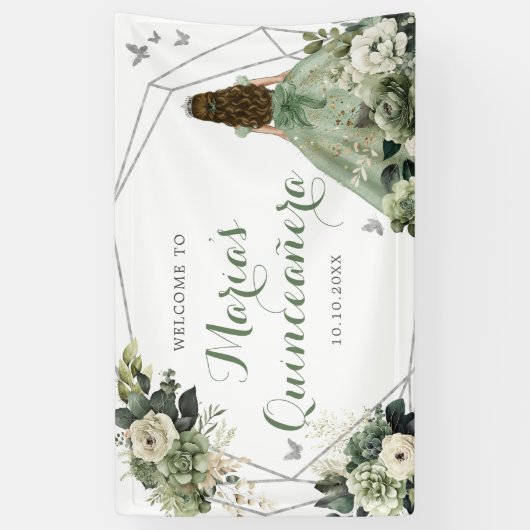 セージグリーンフローラ幾何学プリンセスクインセアニラ 横断幕 (縦)