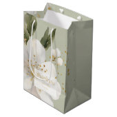 セージグリーンフローラ水彩サンキュー結婚ズ ミディアムペーパーバッグ (正面アングル)