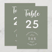 セージグリーンフローラ結婚のテーブル番号 (正面/裏面)