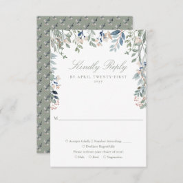 セージグリーンフローラ結婚ワイルドフラワー 出欠カード