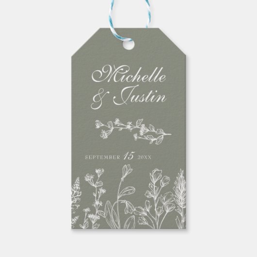 セージグリーンフローラ結婚式の引き出物ラベル ギフトタグ (正面)