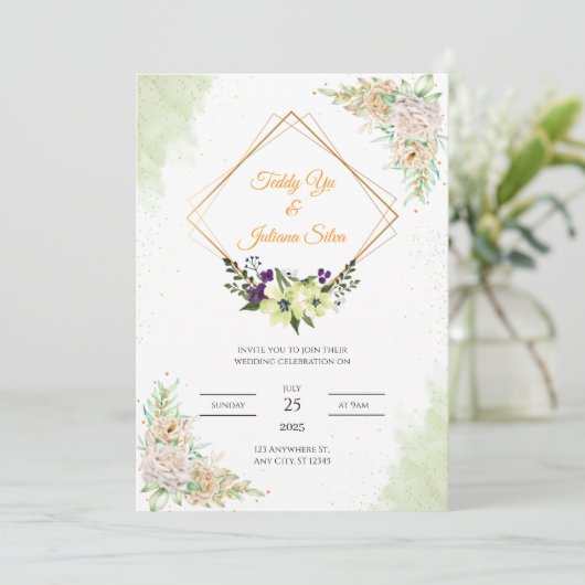 セージグリーンフローラ結婚式招待状カード 招待状 (スタンド正面)