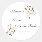 セージグリーンフローラ結婚式招待状スペインのイン ラウンドシール (正面)