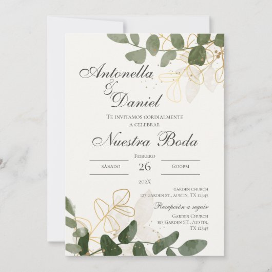 セージグリーンフローラ結婚式招待状スペインのイン 招待状 (正面)
