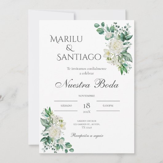 セージグリーンフローラ結婚式招待状スペインのイン 招待状 (正面)