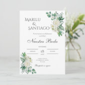 セージグリーンフローラ結婚式招待状スペインのイン 招待状 (スタンド正面)