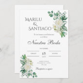 セージグリーンフローラ結婚式招待状スペインのイン 招待状 (正面/裏面)