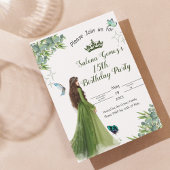 セージグリーンフローラ蝶の誕生日の招待状 箔招待状