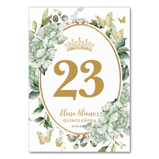 セージグリーンフローラ蝶キンセアニェラスウィート16 テーブルナンバー (正面)