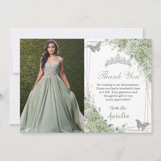 セージグリーンフローラ蝶キンセニェラ写真 サンキューカード (正面)