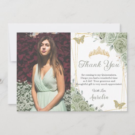 セージグリーンフローラ蝶キンセニェラ写真 サンキューカード (正面)