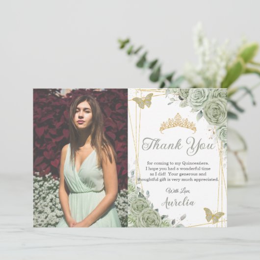 セージグリーンフローラ蝶キンセニェラ写真 サンキューカード (スタンド正面)