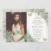 セージグリーンフローラ蝶キンセニェラ写真 招待状 (正面/裏面)